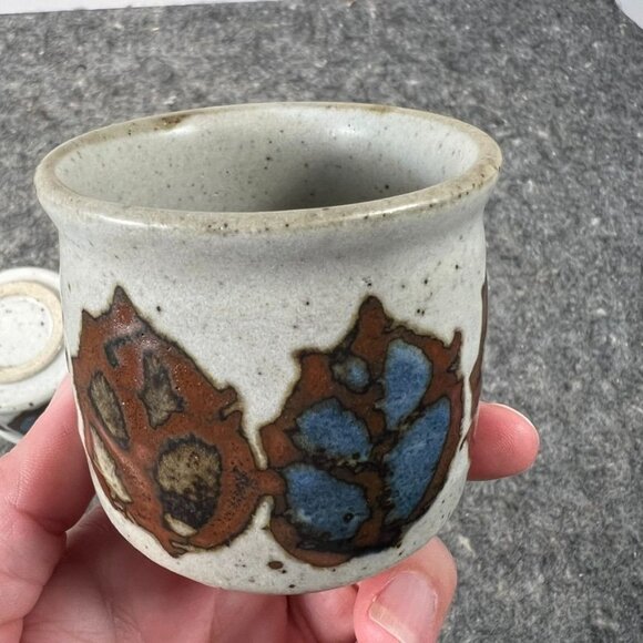 VTG Pair of Otagiri Speckled Leaf Print Japanese Stoneware Tea Cups Stackable - Picture 2 of 11